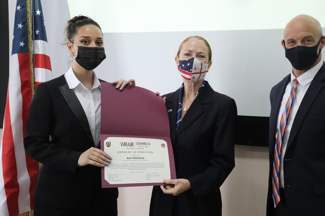 Ambassador Kelly C. Degnan joined USAMRD-G Director LTC Matthew Scherer at the fourth annual graduation ceremony and Internship Capstone Exercise for Georgian students participating in the Walter Reed Army Institute of Research (WRAIR) - San Diego State University (SDSU)-Tbilisi State University (TSU) internship program.