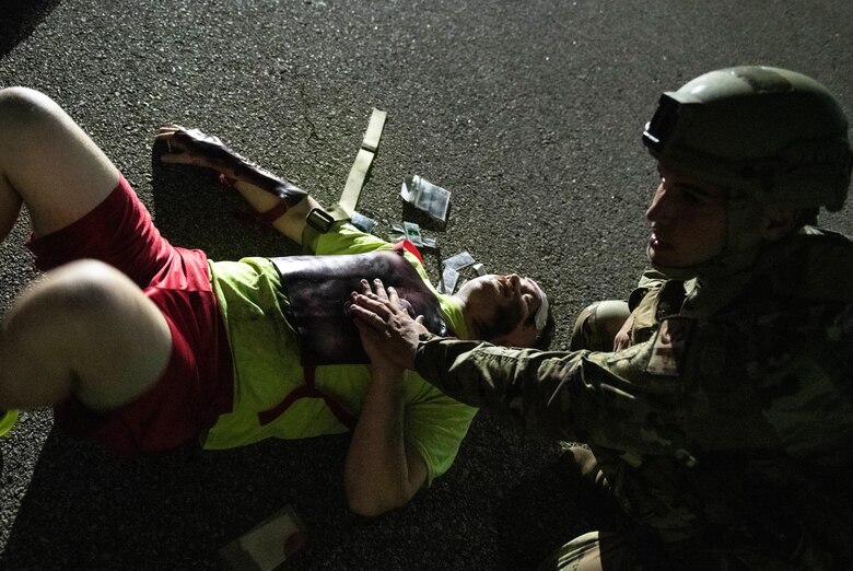 Airmen assigned to the 8th Fighter Wing respond to mass casualty training at Kunsan Air Base, Republic of Korea