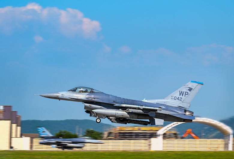 F-16 Fighting Falcon takes off at Kunsan Air Base, Republic of Korea