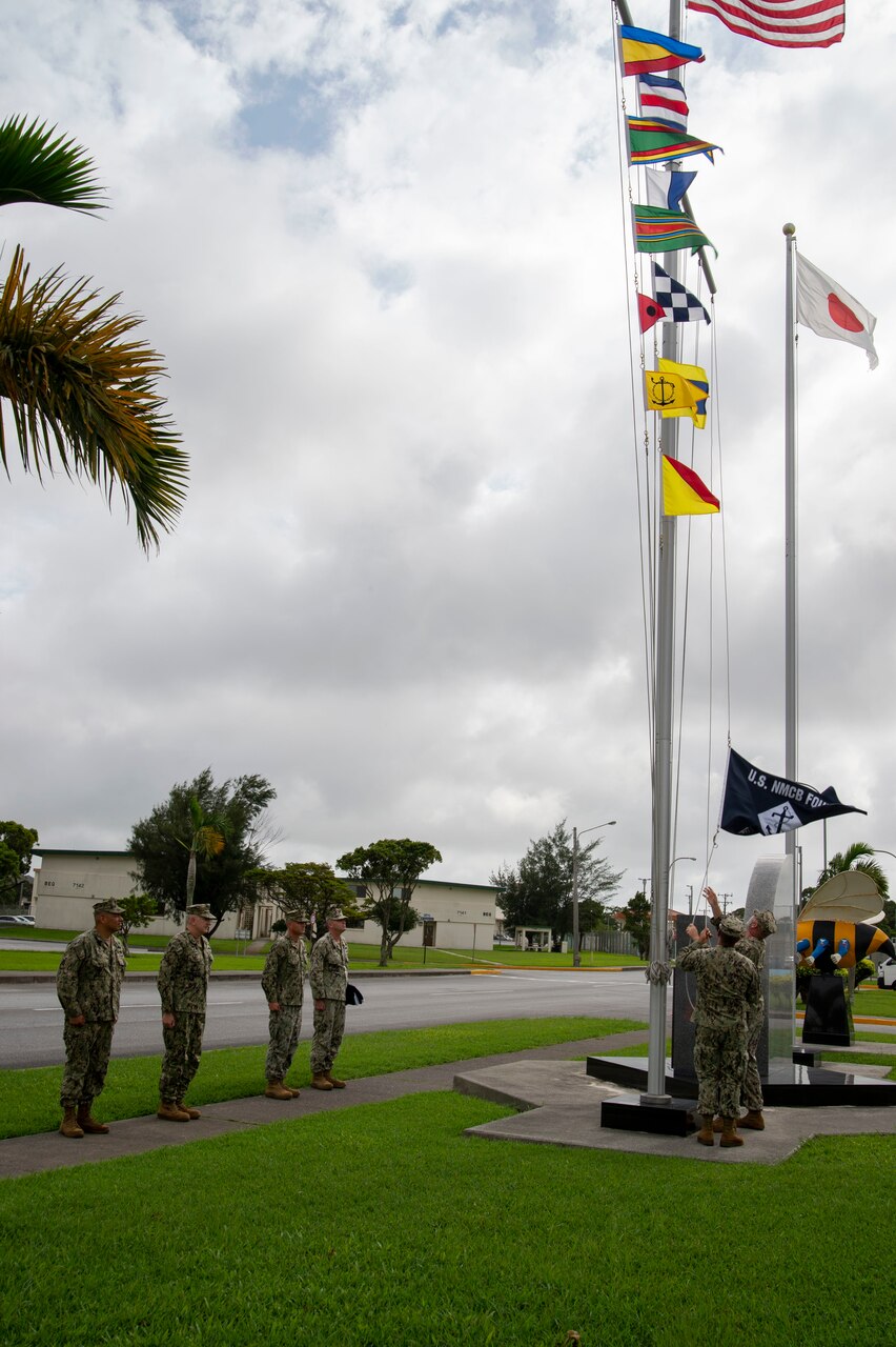 210726-N-PG340-1001 OKINAWA, Japan (July 26, 2021) U.S. Navy Seabees assigned to Naval Mobile Construction Battalion (NMCB) 5 relieve Seabees assigned to NMCB-4 during a relief-in-place/transfer-of-authority ceremony on Camp Shields, Okinawa, Japan, July 26. NMCB-5 is the forward-deployed Indo-Pacific construction battalion. The battalion is ready to support a free and open Pacific by strengthening our network of allies and partners and providing general engineering and civil support to joint operational forces. Homeported out of Port Hueneme, California, NMCB-5 has 10 detachment sites deployed throughout the U.S. and Indo-Pacific area of operations.