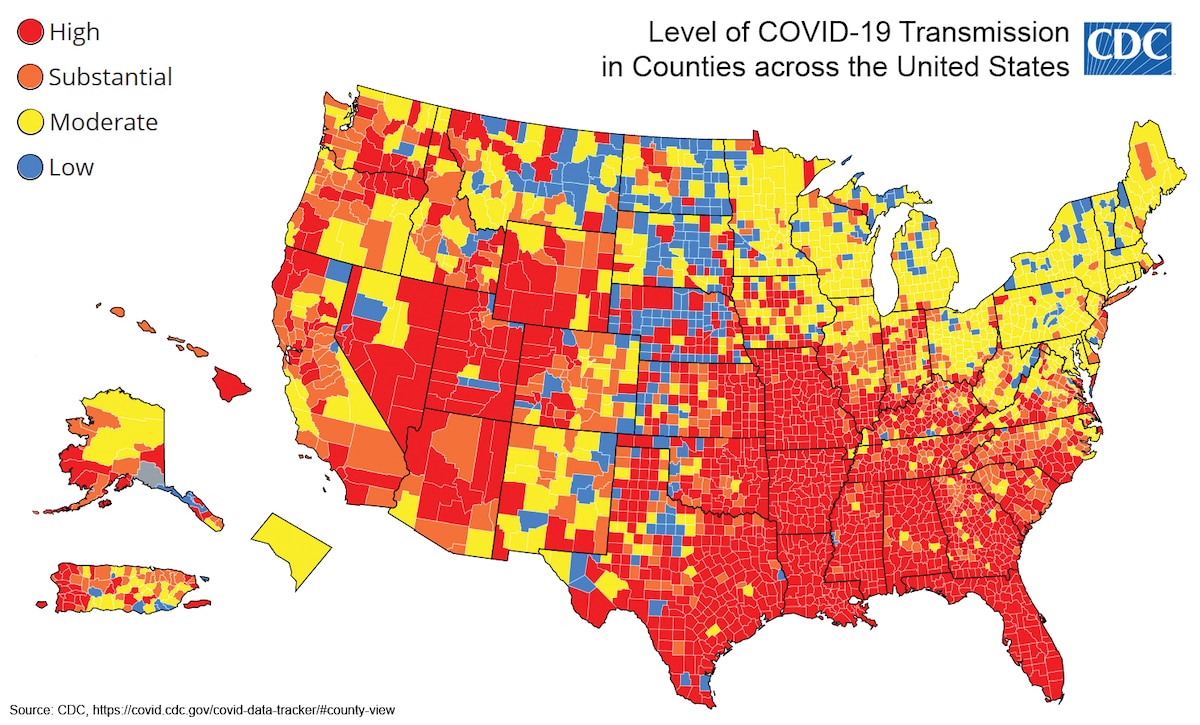 A multi-colored map of the United States indicates variables.
