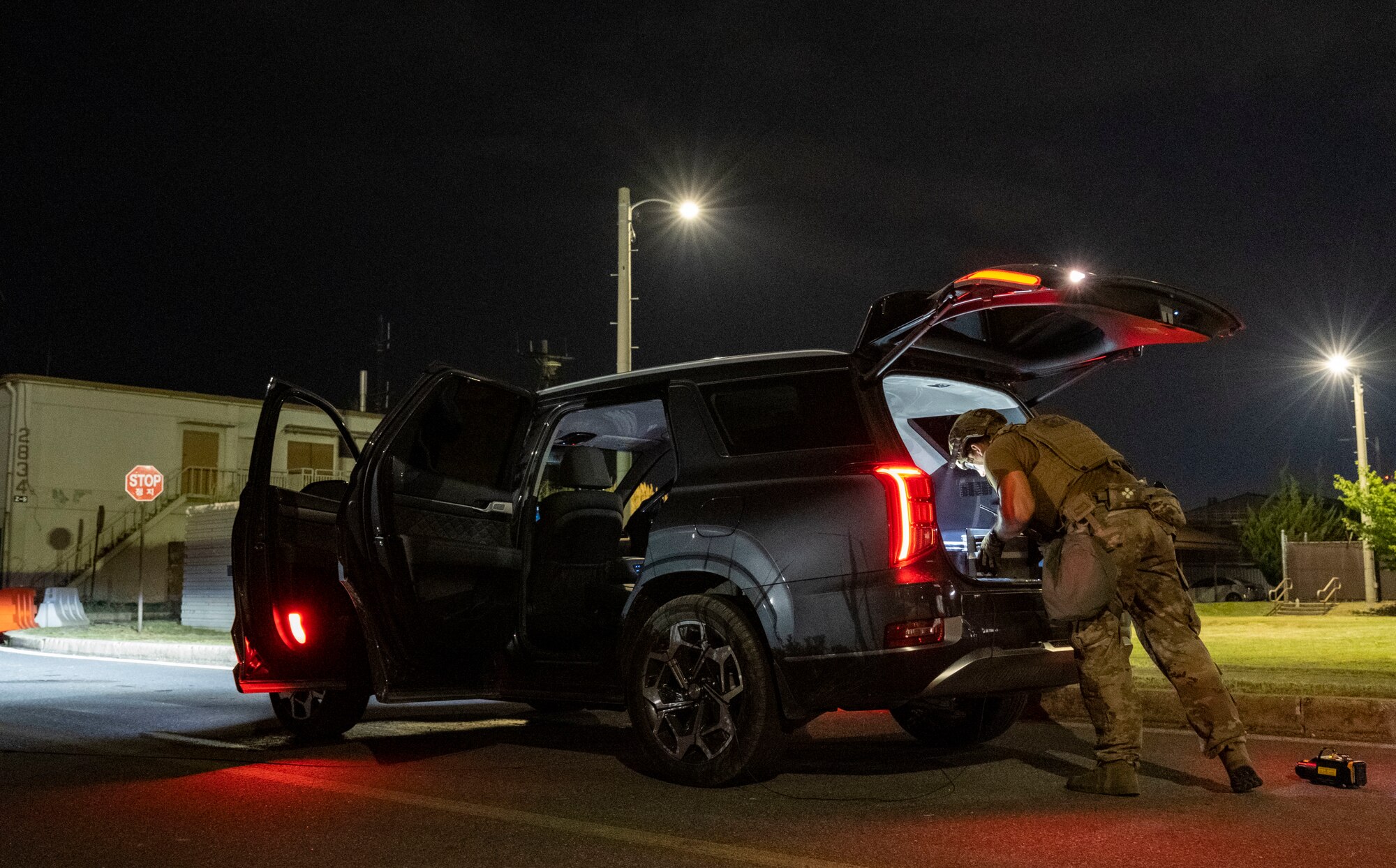 Explosive Ordinance Disposal Airmen respond to simulated vehicle-borne improvised explosive device.