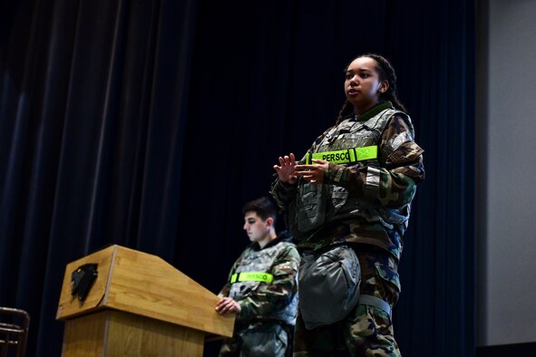 Airmen attend a briefing.