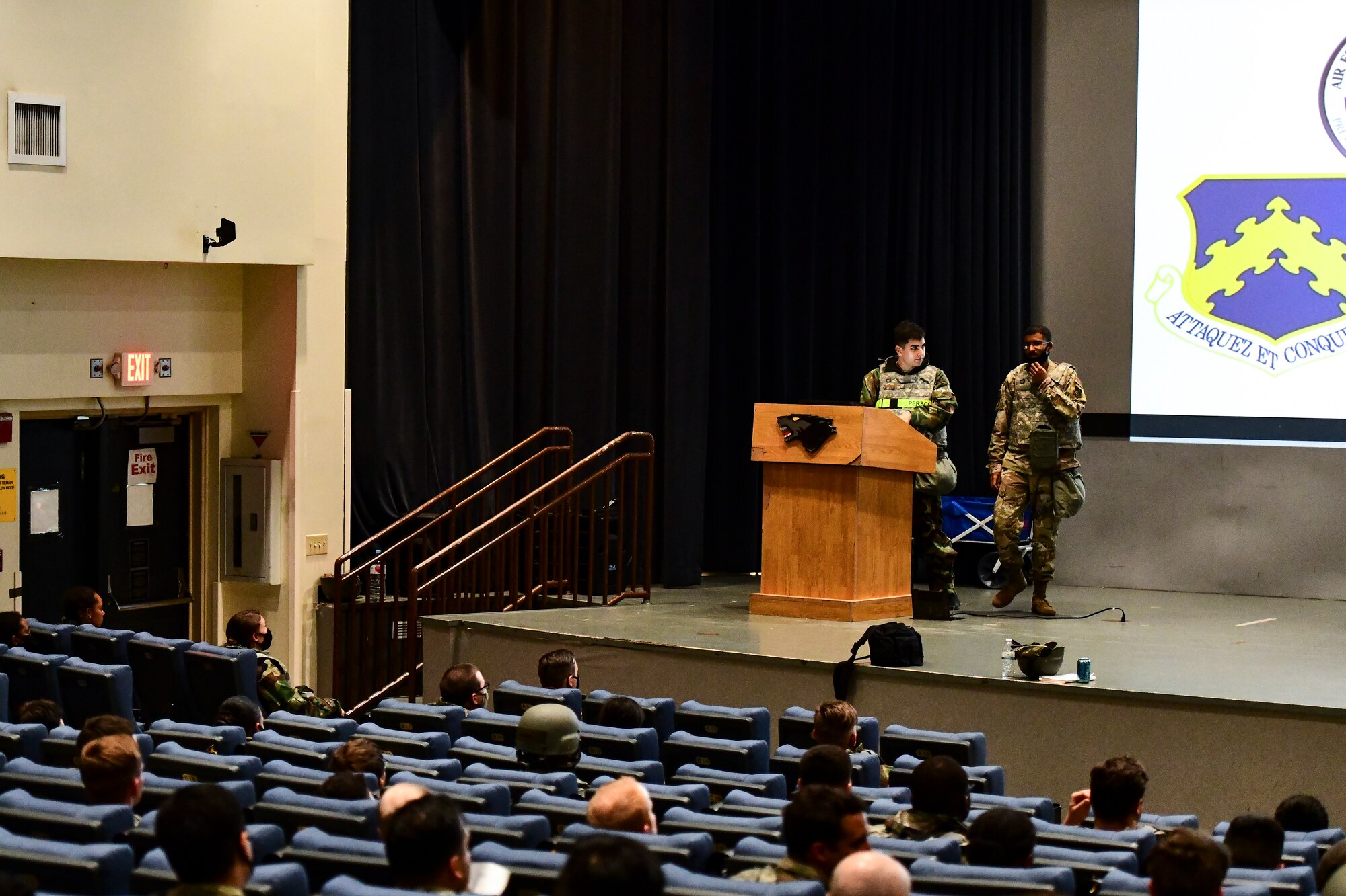 Airmen attend a briefing.