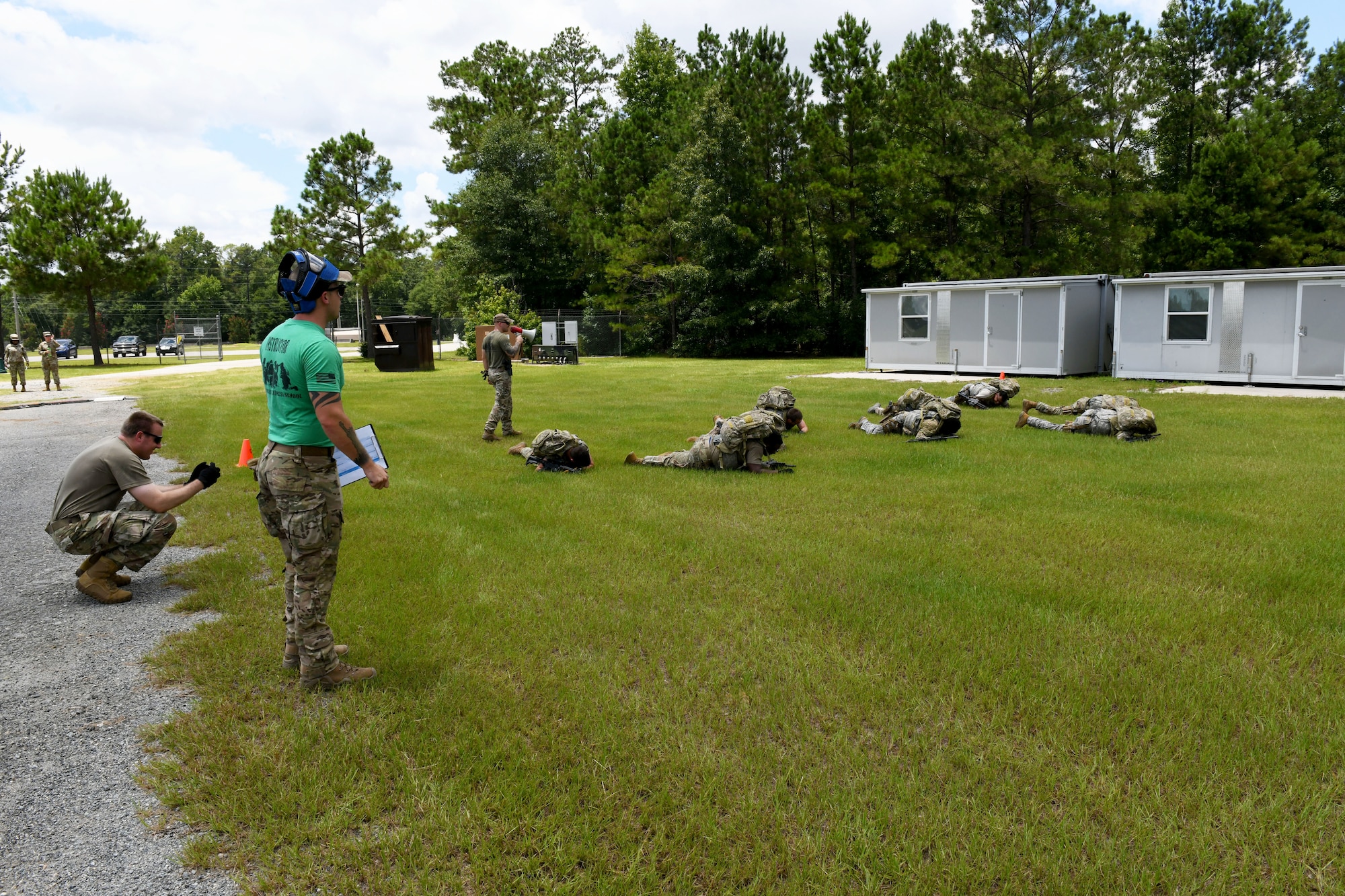 Military members low crawling