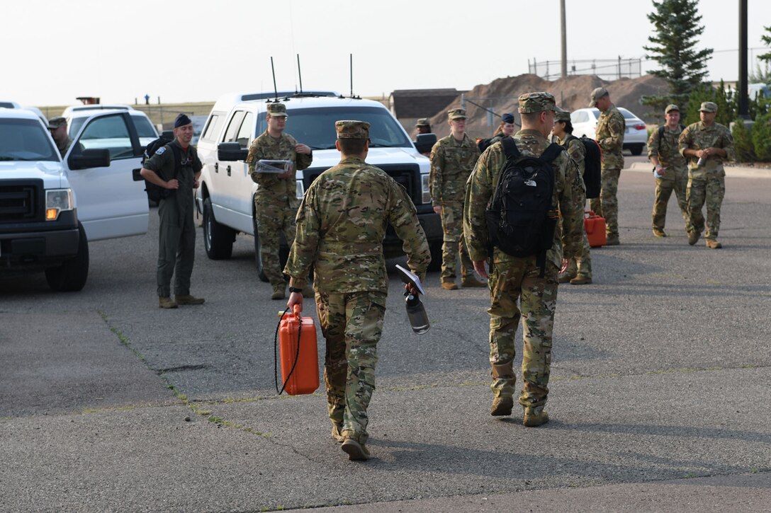 Missileers from the 12th Missile Squadron and chefs from the 341st Force Support Squadron prepare to deploy to the missile field July 21, 2021, at Malmstrom Air Force Base, Mont.
