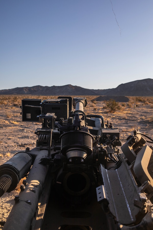 An M777 Howitzer awaits fire missions during Integrated Training Exercise (ITX) 4-21 at Marine Corps Air Ground Combat Center Twentynine Palms, California on July 27, 2021. Reserve Marines and Sailors have come together from across the country as an integrated Marine Air-Ground Task Force to take part in a live-fire, combined arms exercise that will better prepare Marine Forces Reserve in its mission to augment and reinforce the Active Component. (U.S Marine Corps photo by Lance Cpl. David Intriago)