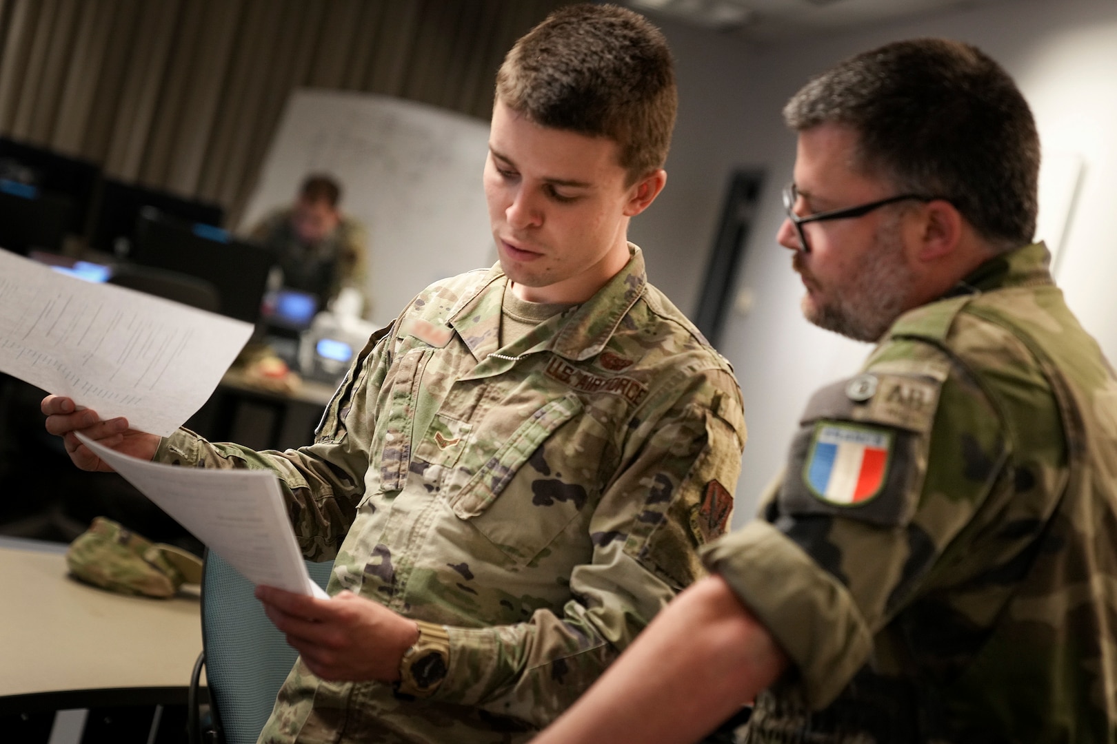 U.S. Cyber Command and French cyber warriors collaborate during the training exercise, Cyber Fort III, at Fort George G. Meade, Md., July 21, 2021.