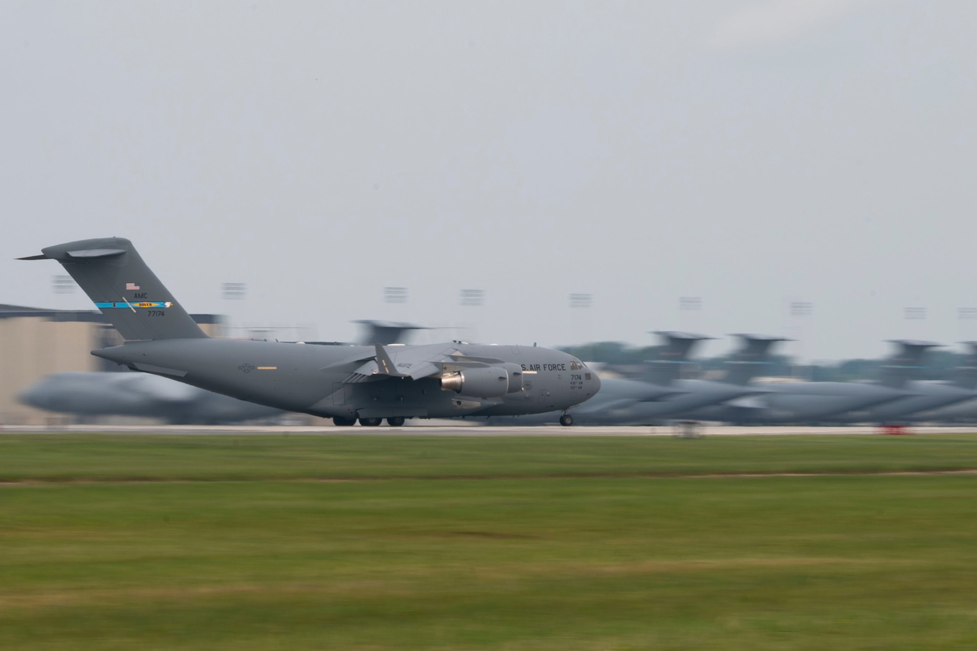 A C-17 Globemaster III takes off from Dover Air Force Base