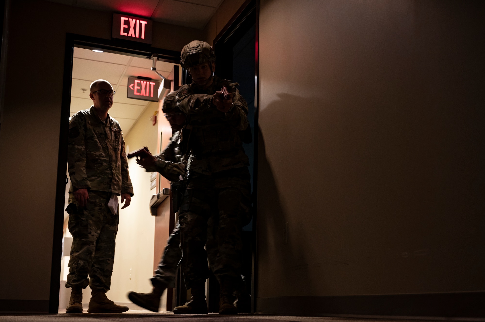 Airmen assigned to the 911th Security Forces Squadron conduct active shooter response training at the Pittsburgh International Airport Air Reserve Station, Pennsylvania, July 29, 2021. Security Forces members train routinely for real-world incidents they can encounter at any given time