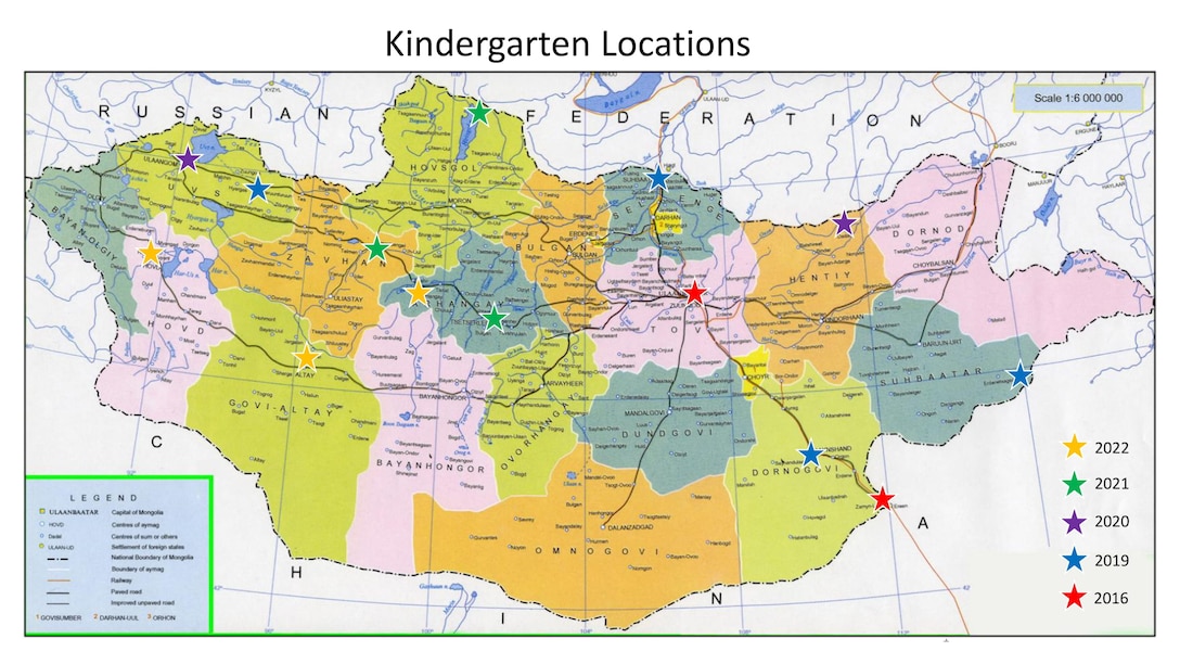 Currently, the U.S. Army Corps of Engineers – Alaska District is overseeing the design and construction of kindergartens throughout Mongolia. This map shows the country, kindergarten locations and scheduled completion dates.