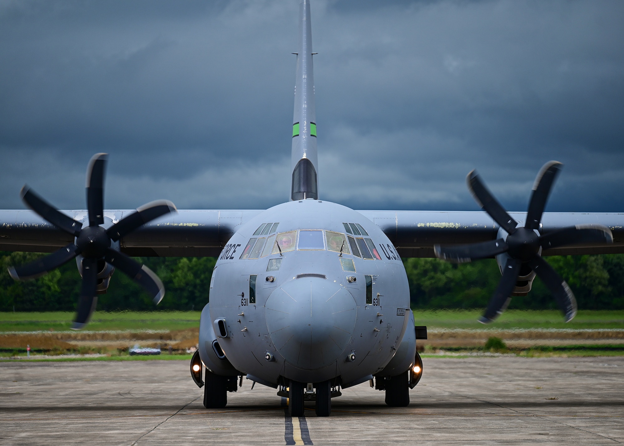 A C-130J Super Hercules assigned to the 19th Airlift taxis to its parking spot