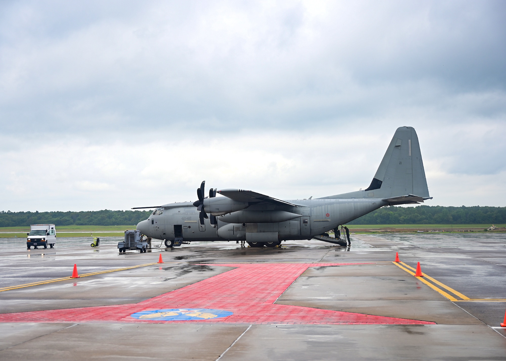 An Italian air force C-130J Super Hercules prepares to takeoff