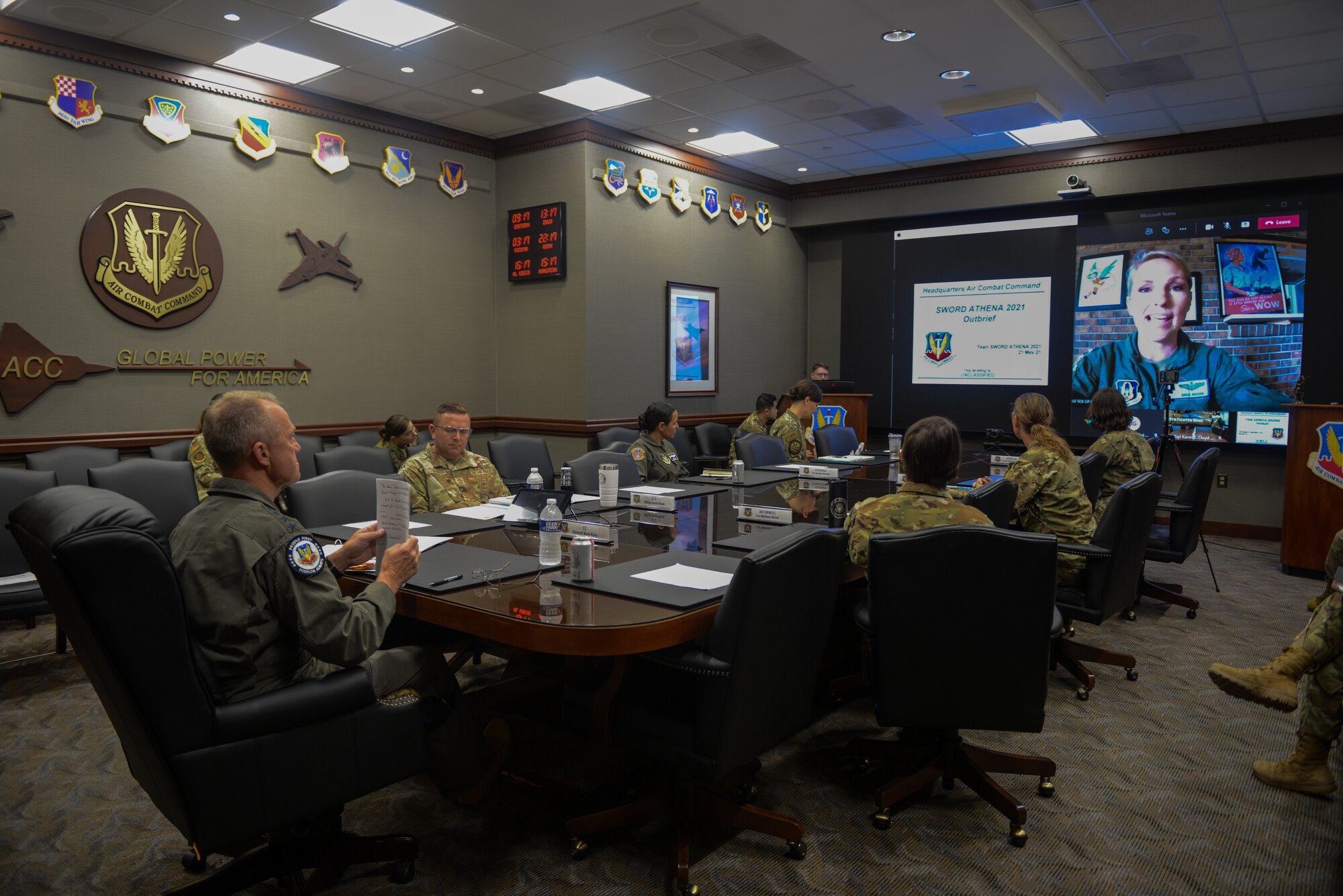 Military members in conference room