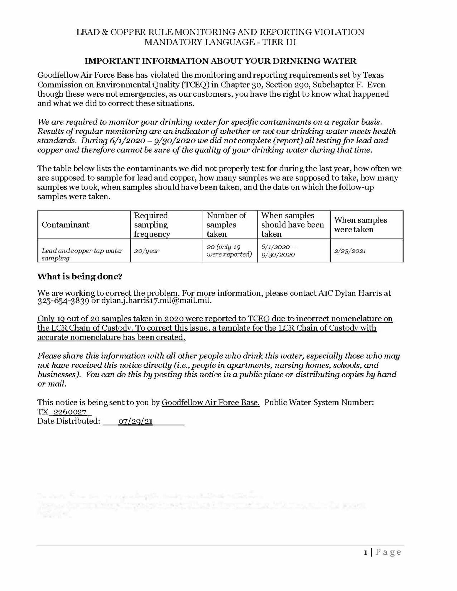 2021 Annual Drinking Water Quality Report Info