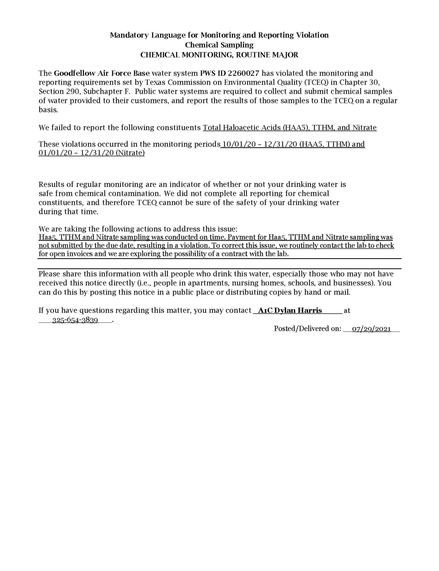 2021 Annual Drinking Water Quality Report Info
