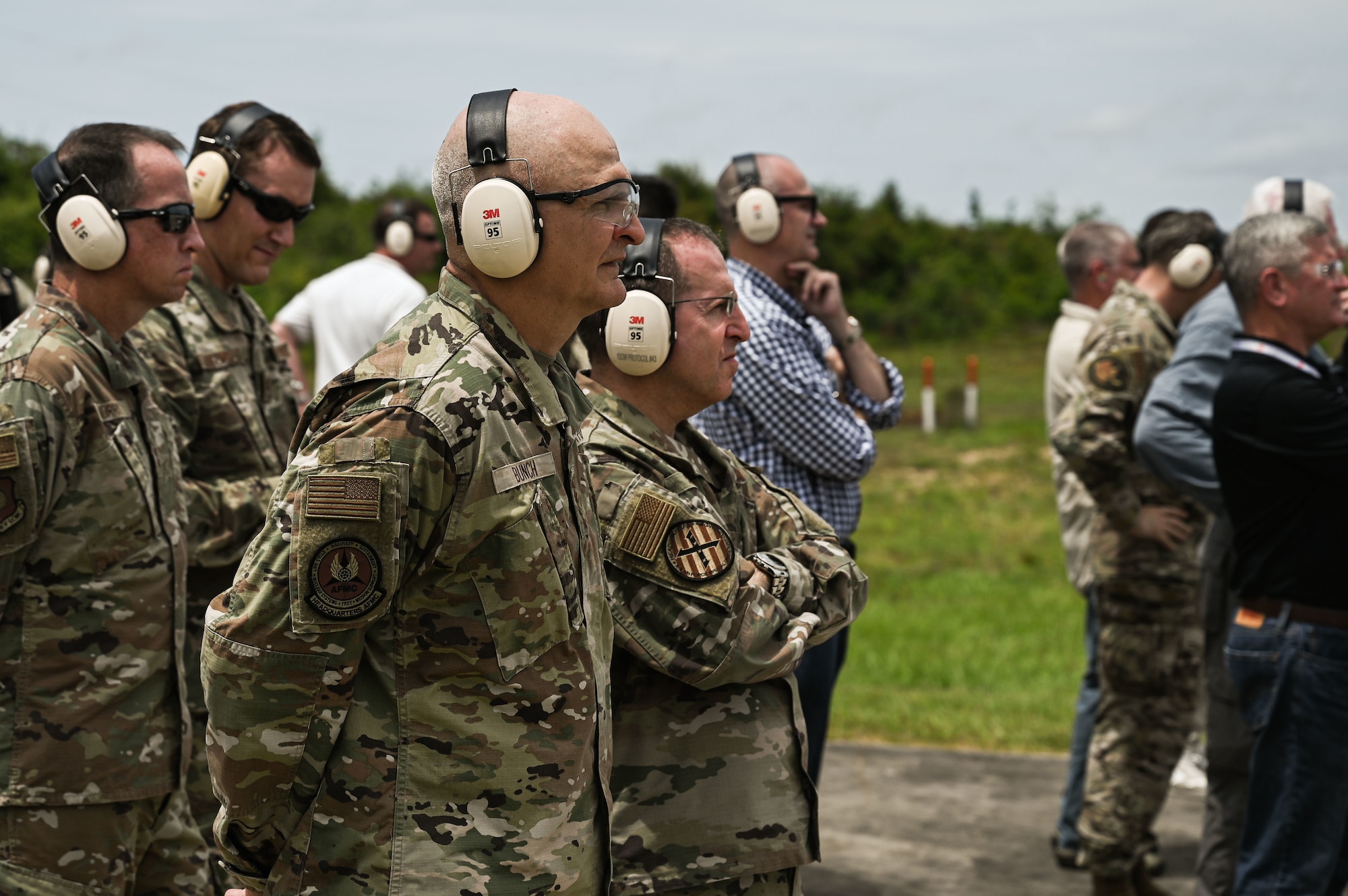 U.S. Air Force Gen. Arnold Bunch, left, commander of Air Force Materiel Command, and U.S. Air Force Lt. Gen. Jim Slife, commander of Air Force Special Operations Command, observe AFSOC capabilities during a Forward Area Refueling Point demonstration with two USMC F-35B Lightning II’s during the AFSOC Technology, Acquisition, and Sustainment Review at Duke Field, Florida, July 21, 2021.