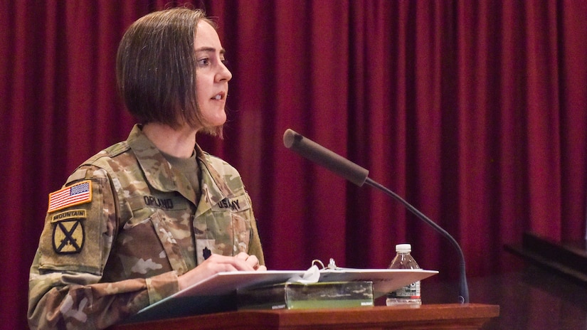 U.S. Army Lt. Col. Dawn Opland, Deputy Commander of Army Support Activity Dix, speaks during the Army Chaplain Corps birthday ceremony at Joint Base McGuire-Dix-Lakehurst, N.J., July 29, 2021. During her speech, she honored the history of the Chaplain Corps and the impact it has made on Soldiers past and present.