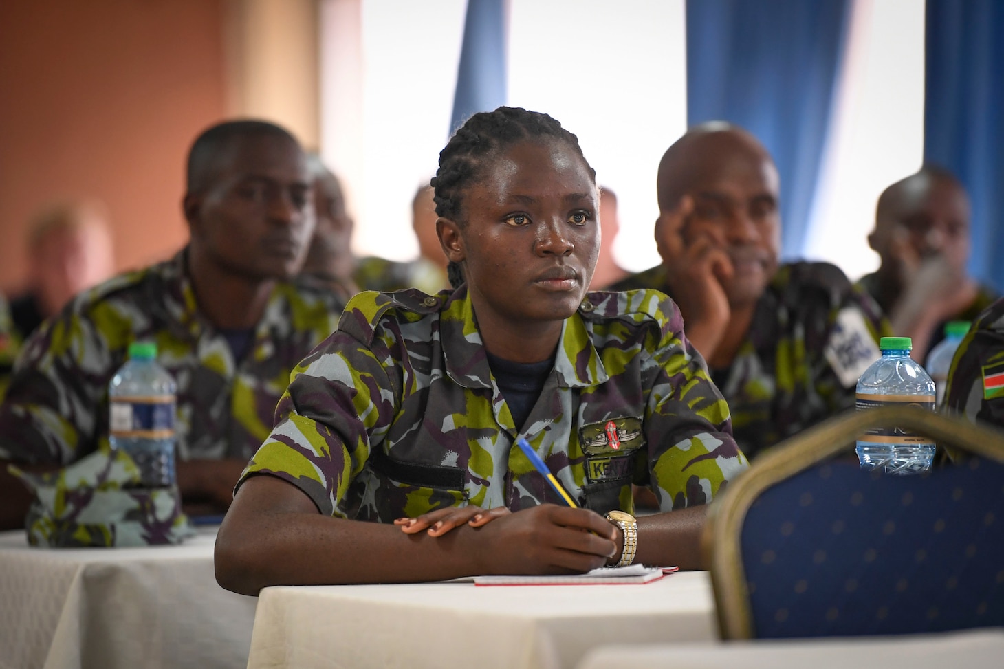 (July 30, 2021) A Kenyan Sailor attends maritime smuggling techniques, trends, and threats training during exercise Cutlass Express 2021 at the Bandari Maritime Academy in Mombasa, Kenya, July 30, 2021. Cutlass Express is designed to improve regional cooperation, maritime domain awareness and information sharing practices to increase capabilities between the U.S., East African and Western Indian Ocean nations to counter illicit maritime activity.