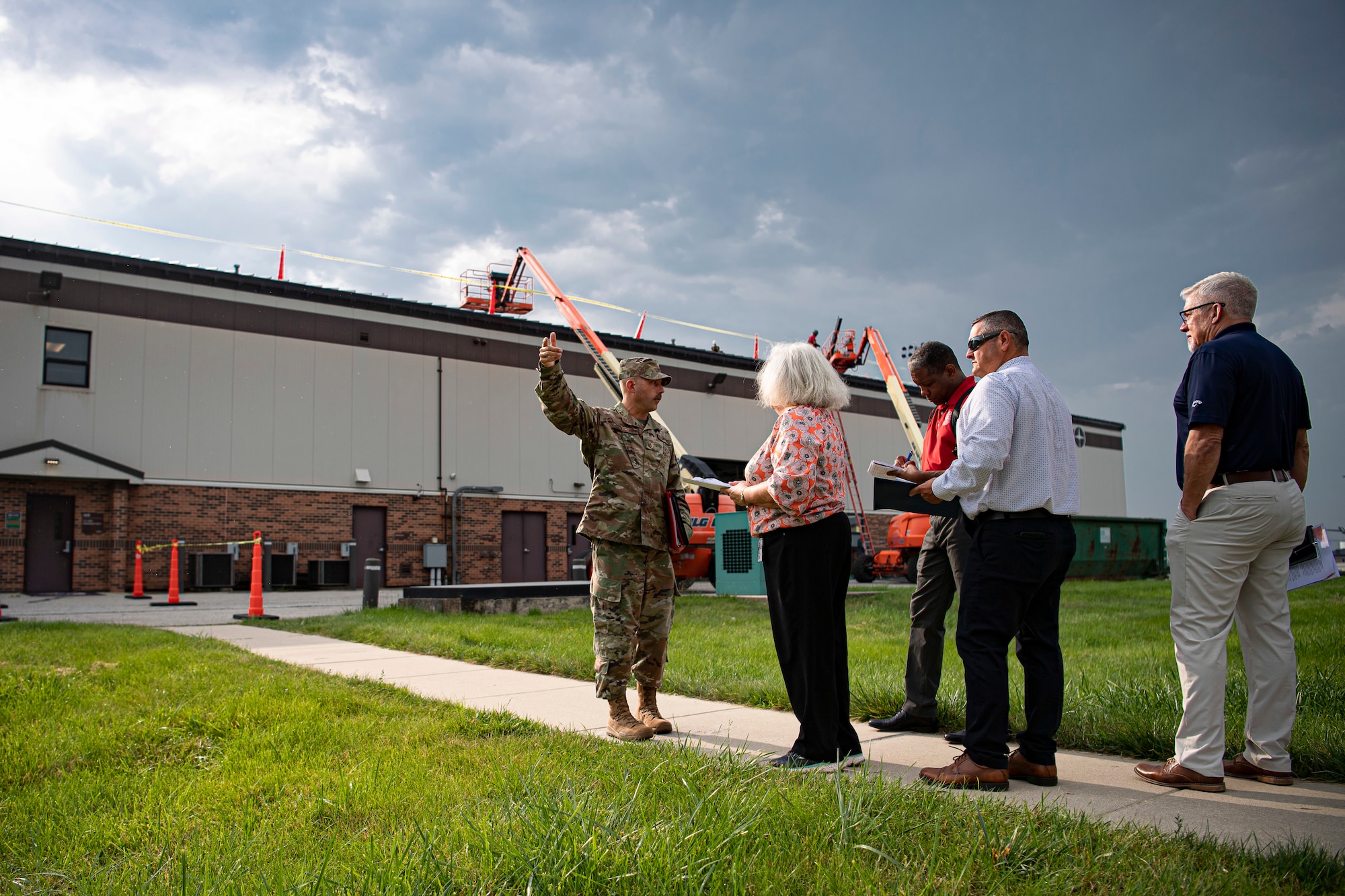 Members of the KC-46 site survey take notes and evealuate the current infastructure at Grissom Air Reserve Base, Indiana on July 28, 2020. The site survey team consisting of members from Air Force Reserve Command and Air Mobility command visited Grissom to tour base facilities and the entire airfield, including its runways and taxiways in order to determine the bases suitability for the KC-46 mission. (U.S. Air Force photo by Tech, Sgt, Josh Weaver)