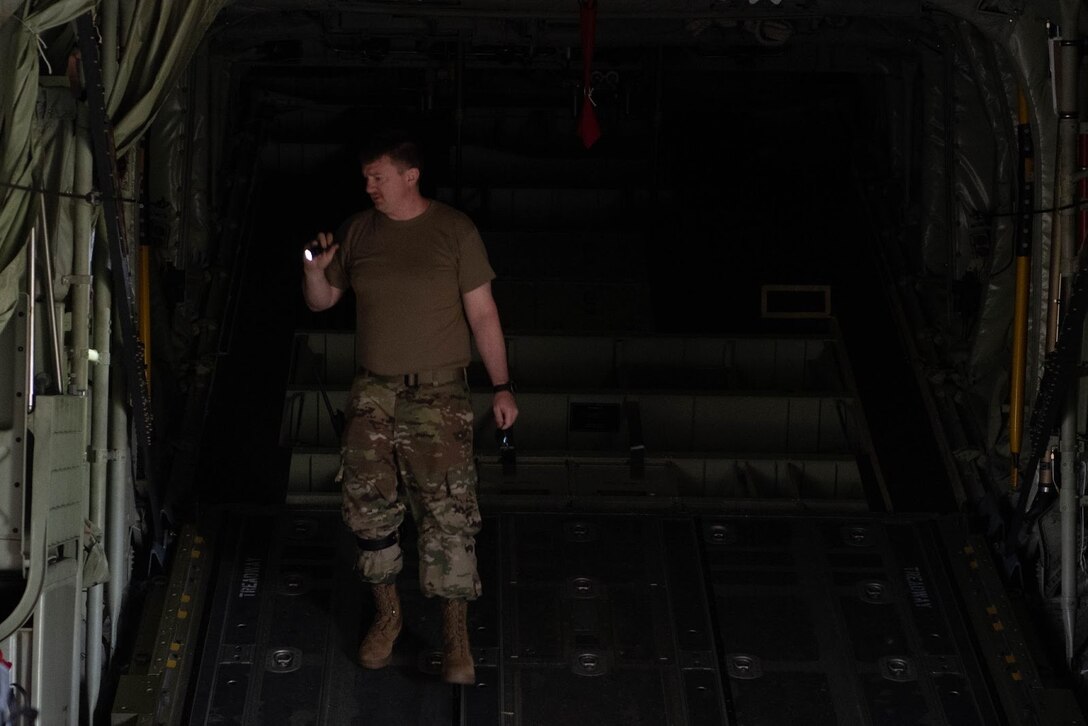 U.S. Air Force Master Sgt. Ryan Gerstenberg, 86th Aircraft Maintenance Squadron production superintendent, conducts an exceptional release inspection during exercise Agile Spirit 21