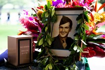 A memorial service is held for U.S. Marine Corps Cpl. Theodore “Ted” R. Richardson at the National Memorial Cemetery of the Pacific, located at Punchbowl Crater in Honolulu, Hawaii, July 20, 2021. Richardson, 96, died peacefully at his home in Waikiki on July 11, 2021. A World War II veteran, he was one of the last known survivors of the Battle of Guadalcanal. Richardson fought in some of the fiercest battles of World War II and was a member of 2nd Battalion, 5th Marines, the most highly decorated battalion in the history of the United States Marine Corps.