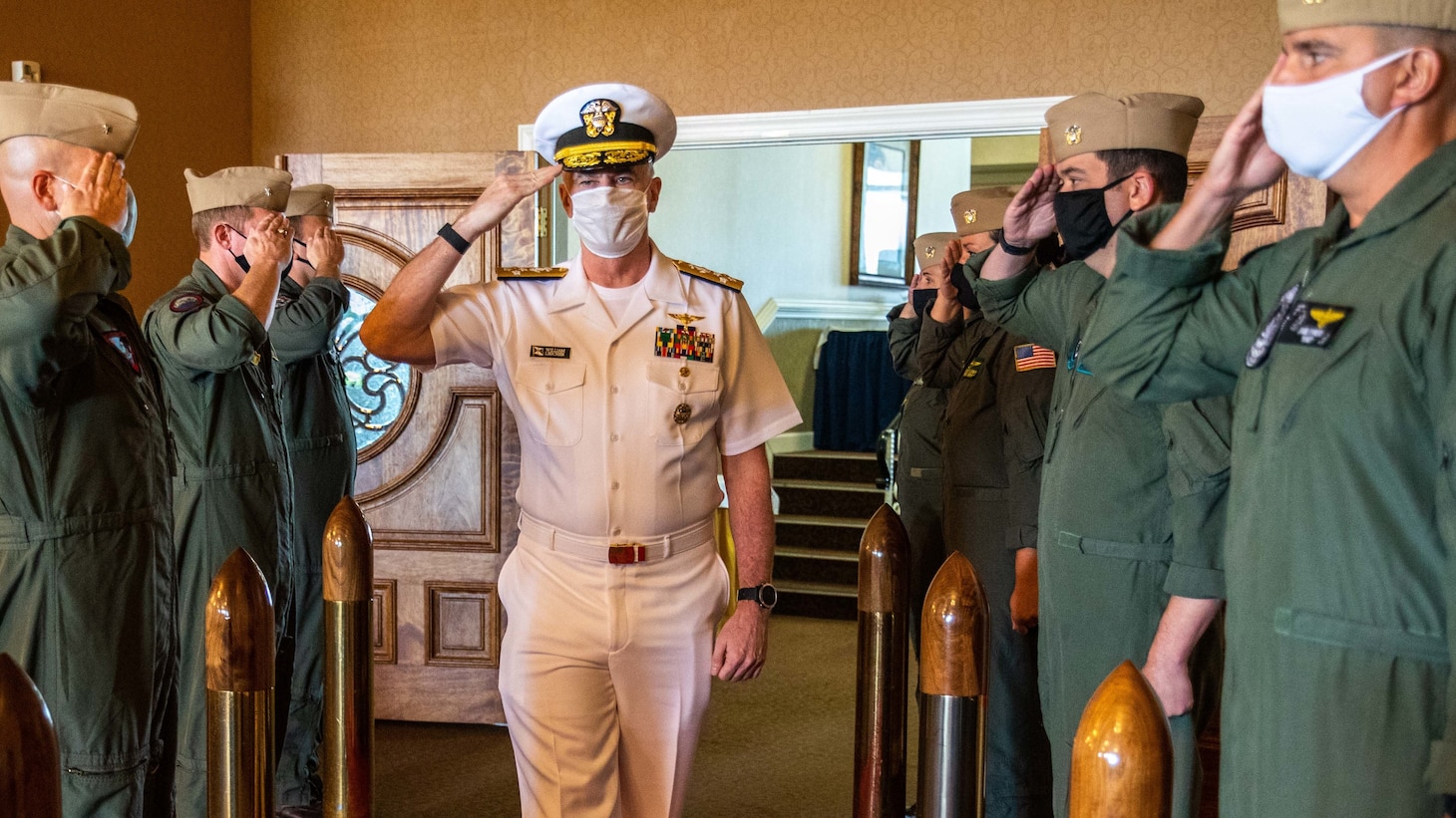 Vice Chief of Naval Operations Adm. Bill Lescher arrives as a member of the official party for Vice Adm. Rick Snyder’s retirement ceremony at Naval Station Mayport.