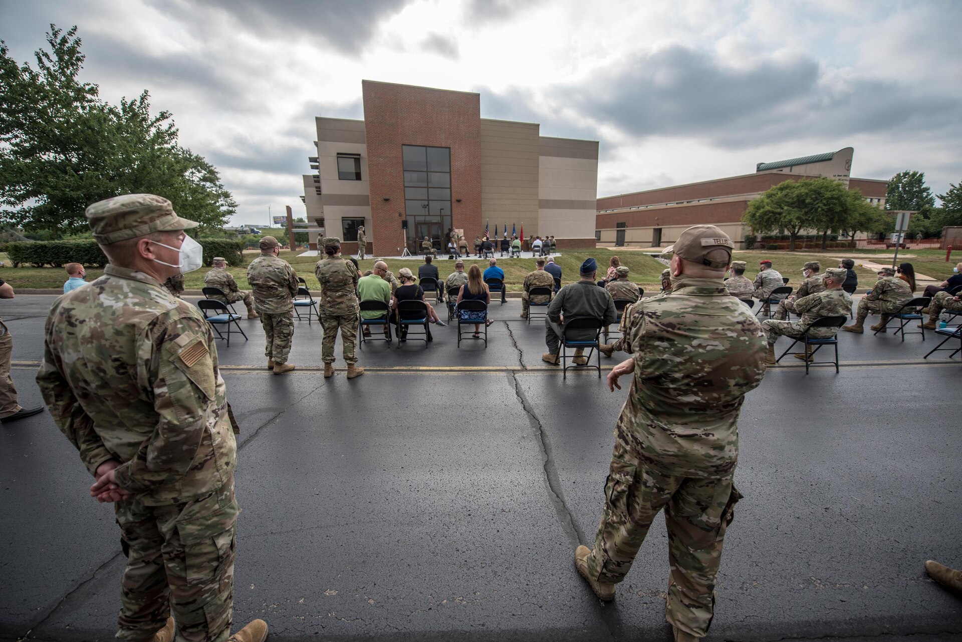 Current and retired members of the 123rd Airlift Wing joined friends and family for the dedication of a new Response Forces Facility at the Kentucky Air National Guard Base in Louisville, Ky., July 30, 2021. The 28,000-square-foot building will house the 123rd Security Forces Squadron, the 123rd Contingency Response Group, a Fatality Search and Recovery Team, and a medical detachment for the state’s Chemical, Biological, Radiological, Nuclear and high-yield Explosive Enhanced Response Force Package. (U.S. Air National Guard photo by Phil Speck)