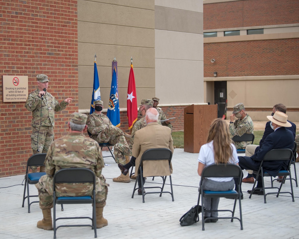 Brig. Gen. Hal Lamberton, adjutant general for the Commonwealth of Kentucky, speaks during the ceremony to dedicate a new Response Forces Facility at the Kentucky Air National Guard Base in Louisville, Ky., July 30, 2021. The 28,000-square-foot building will house the 123rd Security Forces Squadron, the 123rd Contingency Response Group, a Fatality Search and Recovery Team, and a medical detachment for the state’s Chemical, Biological, Radiological, Nuclear and high-yield Explosive Enhanced Response Force Package. (U.S. Air National Guard photo by Phil Speck)