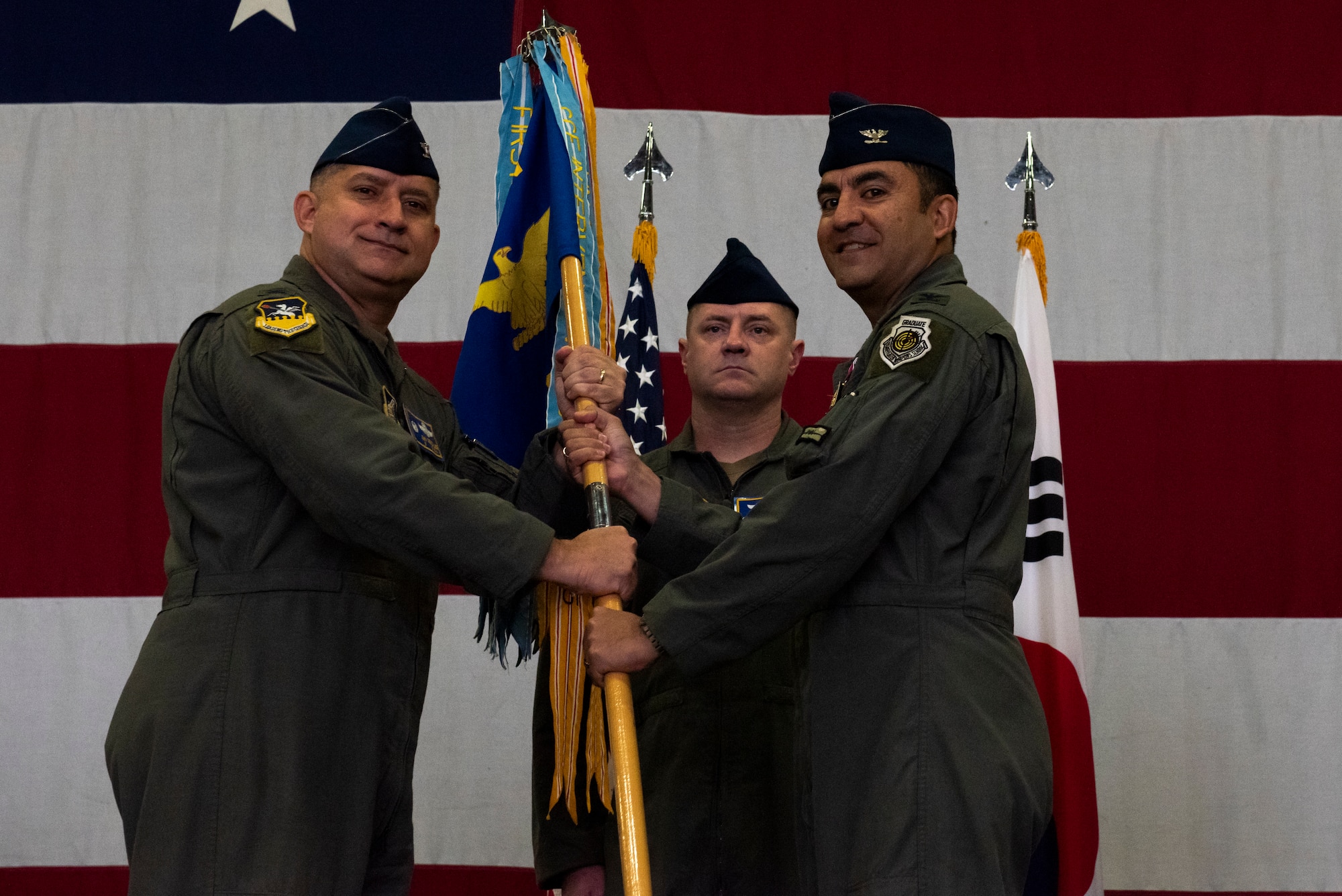 51st Operations Group held a change of command ceremony at Osan Air Base, Republic of Korea, May 28, 2021. Col. David Raymond transferred command of the 51st OG to Col. Matthew Gaetke.