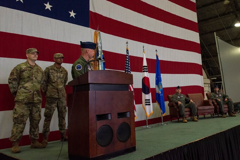 51st Operations Group held a change of command ceremony at Osan Air Base, Republic of Korea, May 28, 2021. Col. David Raymond transferred command of the 51st OG to Col. Matthew Gaetke.