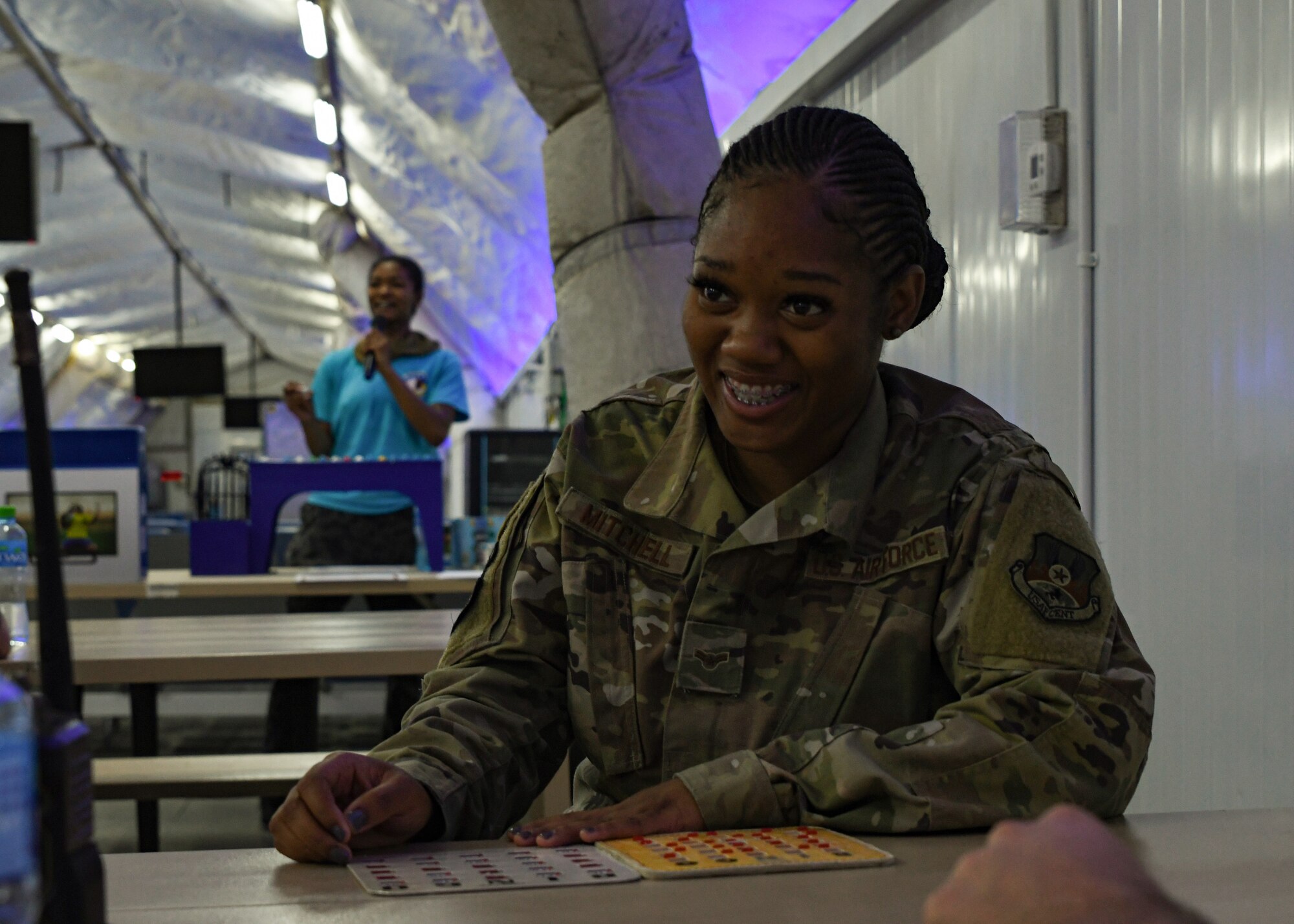 A photo of an Airman playing bingo