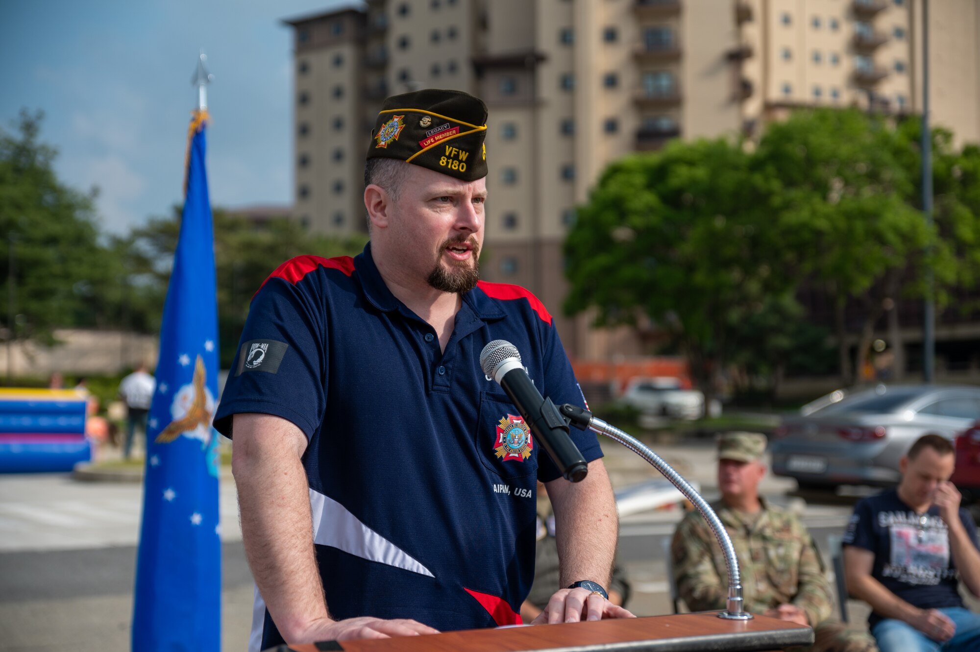 David Gley, the commander for 2019-2020, Veterans of Foreign Wars, 8180 Korea, the guest speaker during a Memorial Day remembrance event at Osan Air Base, Republic of Korea, May 28, 2021. Memorial Day was formerly known as Decoration Day and commemorates all men and women who have died in U.S. military service. (U.S. Air Force photo by Senior Airman Branden Rae)