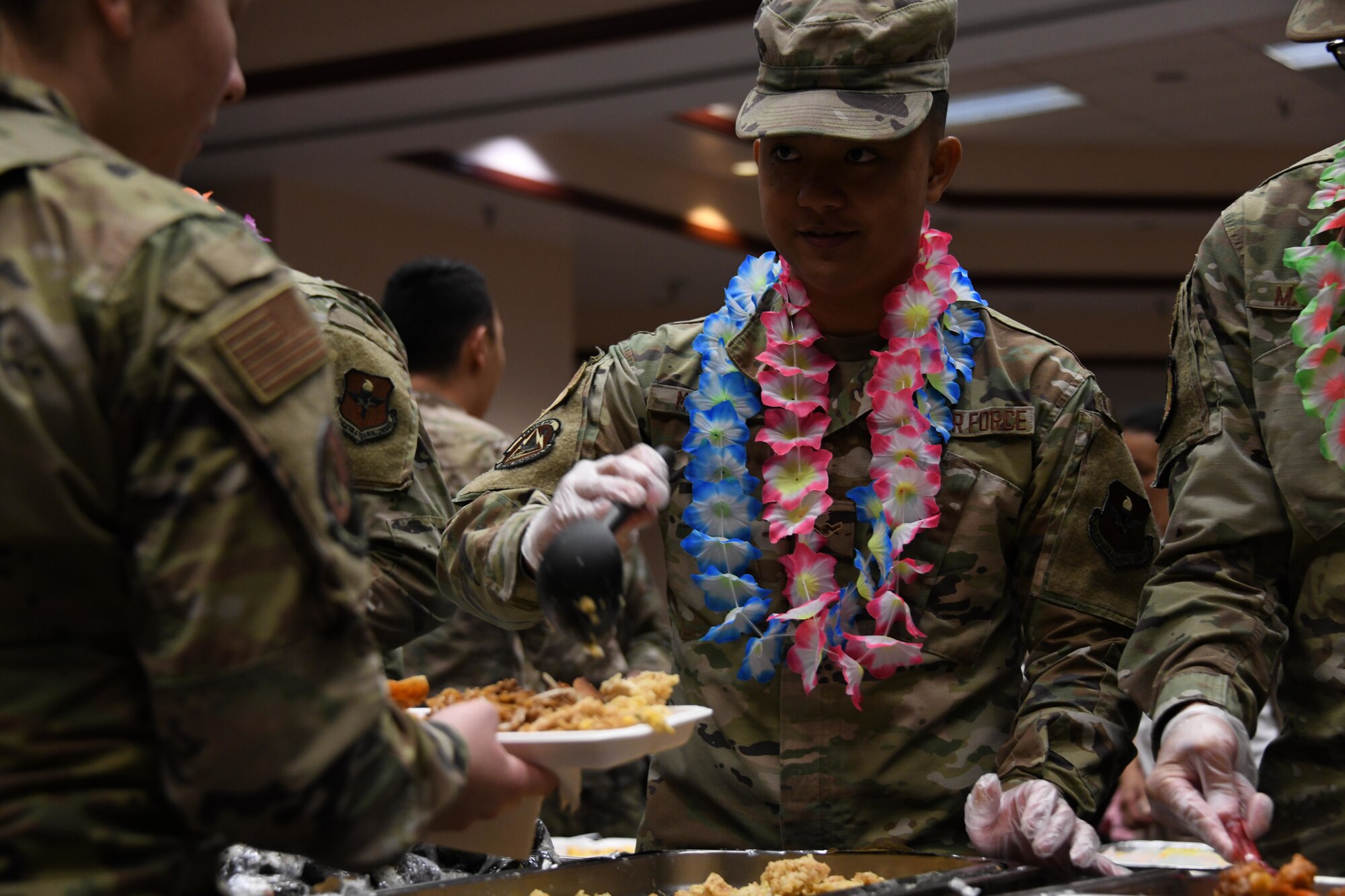 airman serves food