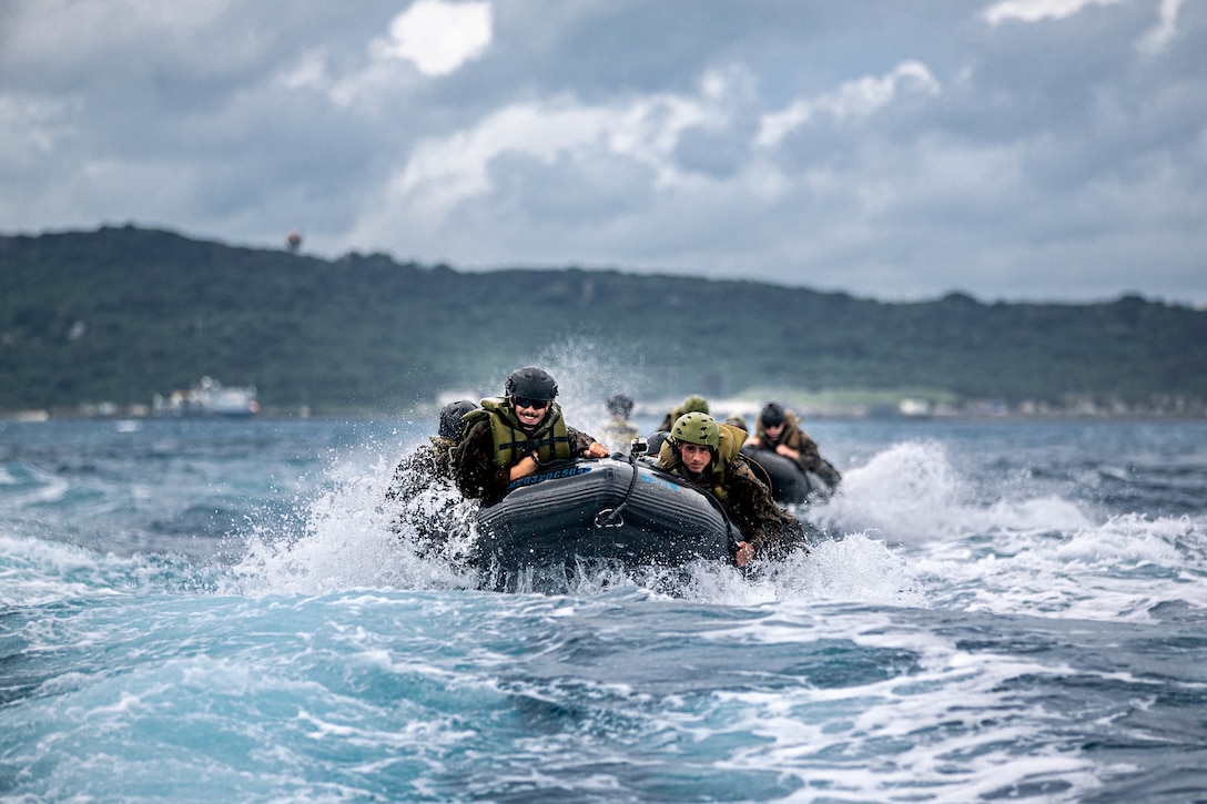 U.S. Marines with 3rd Battalion, 3rd Marine Regiment, 3rd Marine Division, train in a coxswain course at White Beach Naval Facility, Okinawa, Japan, May 27, 2021. Expeditionary Operations Training Group conducted the training and taught Marines maritime navigation, small boat handling, and coxswain techniques. The course allowed Marines to develop their skill set to ensure III Marine Expeditionary Force remains a ready force in the Indo-Pacific.
