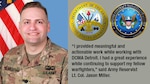 Man wears his Army military uniform with the American flag in the background