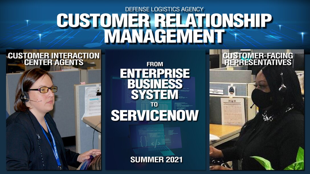 Graphic with two women wearing head sets. Text reads: Customer Relationship Management: From Enterprise Business System to ServiceNow.