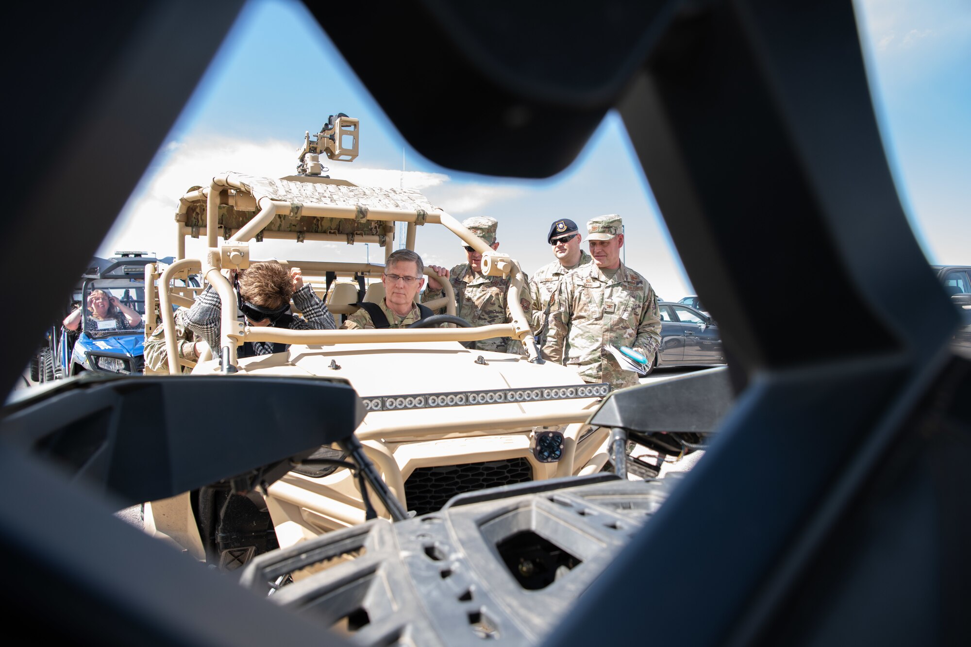 Gen. Tim Ray, Air Force Global Strike Command commander, prepares for a utility terrain vehicle ride at Ellsworth Air Force Base, S.D., May 26, 2021.
