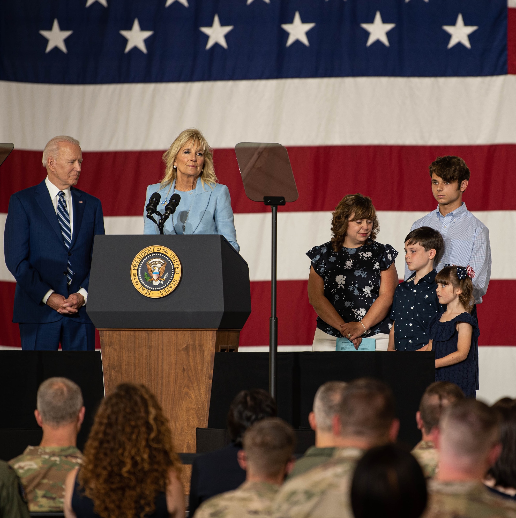 First Lady, Dr. Jill Biden, introduces Brittany Bean, spouse of U.S. Air Force Major Nathanial Bean.