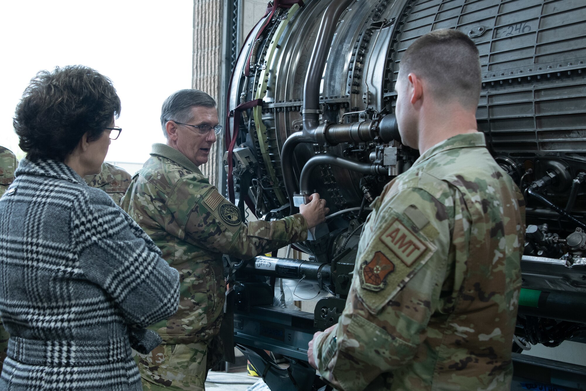 Gen. Tim Ray, Air Force Global Strike Command commander, and his wife, Rhonda, visit the 28th Maintenance squadron engineers on Ellsworth Air Force Base, S.D., May 26, 2021.