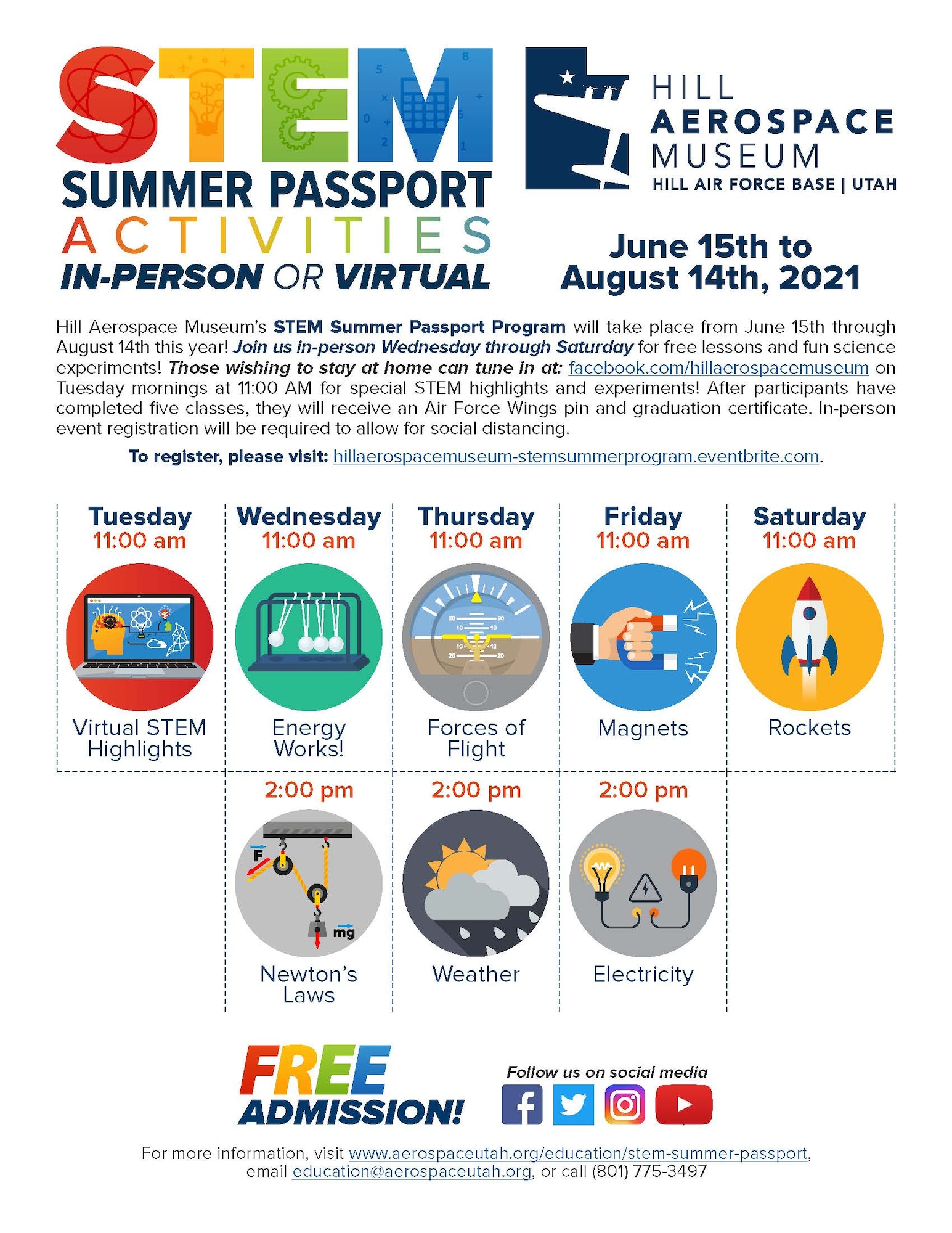 A flyer depicting the museum's STEM Summer Passport Program.