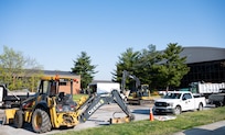 Contractors install a new gas for Hangar 2 on Joint Base Anacostia-Bolling, Washington D.C., April 7, 2021. The construction will decentralize the heat plan for the base and aims to eliminate the risk of cascading failure of multiple heating units, reduce costs and increase response-ability throughout JBAB’s main buildings. (U.S. Air Force photo by Senior Airman Kevin Tanenbaum)