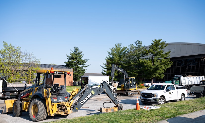 Contractors install a new gas for Hangar 2 on Joint Base Anacostia-Bolling, Washington D.C., April 7, 2021. The construction will decentralize the heat plan for the base and aims to eliminate the risk of cascading failure of multiple heating units, reduce costs and increase response-ability throughout JBAB’s main buildings. (U.S. Air Force photo by Senior Airman Kevin Tanenbaum)