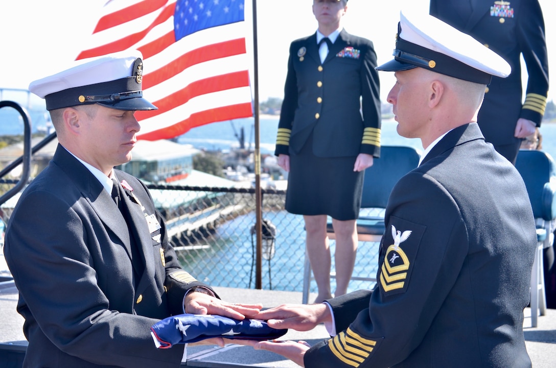 Senior Chief Legalman Shannon W. Miller retired after 23 years during a ceremony aboard USS Midway (CV-41) in San Diego.