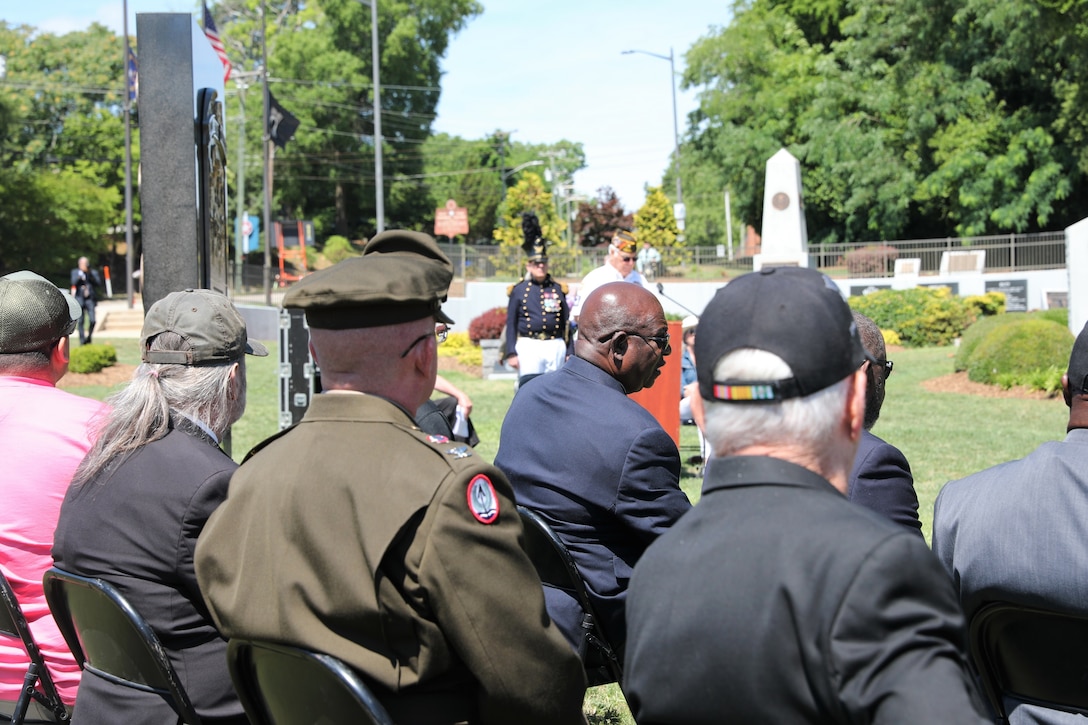 U.S. Army Reserve Col. Andrew T. Love, G4 for the U.S. Army Civil Affairs and Psychological Operations Command (Airborne), attends the 2021 Fayetteville, N.C., Memorial Day Ceremony to honor America’s fallen military service members, May 31, 2021, at Freedom Memorial Park.