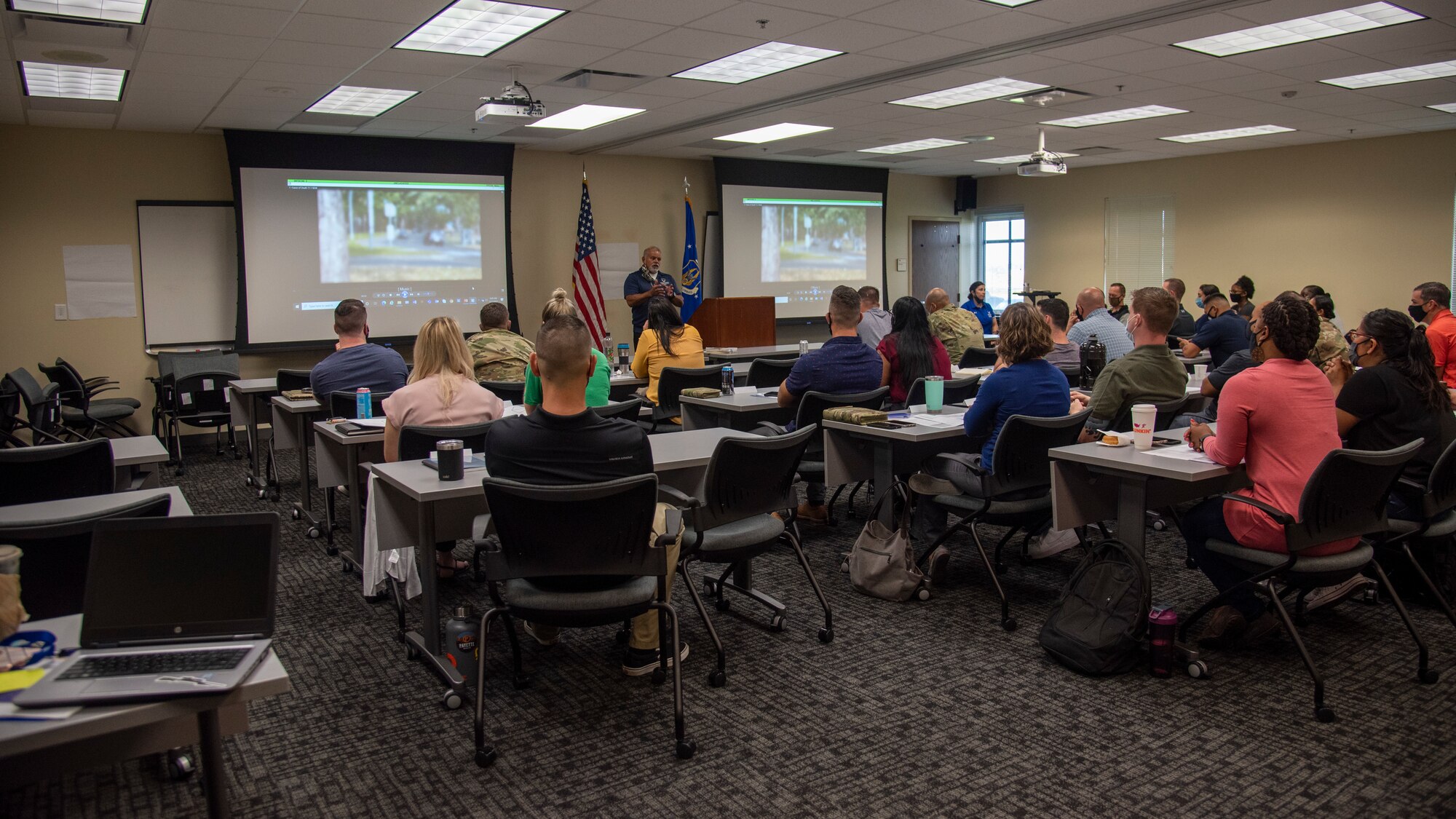 Armando Franco, Air Force Wounded Warrior wellness program team leader, teaches service members about suicide intervention at an Applied Suicide Intervention Skills Training (ASIST) course at MacDill Air Force Base, Florida, May 11, 2021. LivingWorks ASIST is a suicide prevention and intervention program designed to teach participants life-assisting intervention skills from a community-based approach.