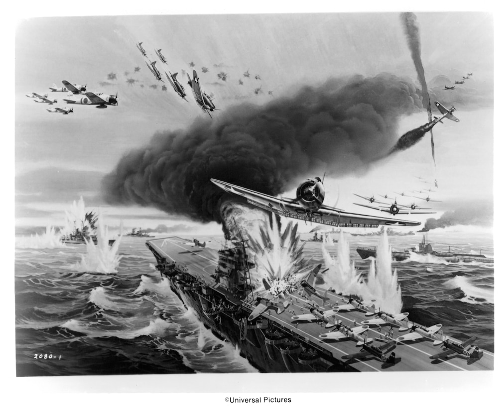 An illustration of the Battle of Midway for Universal Studios movie " Midway" in 1976. (Photo by Michael Ochs Archives/Getty Images) © Universal Pictures (For editorial via Getty Images)