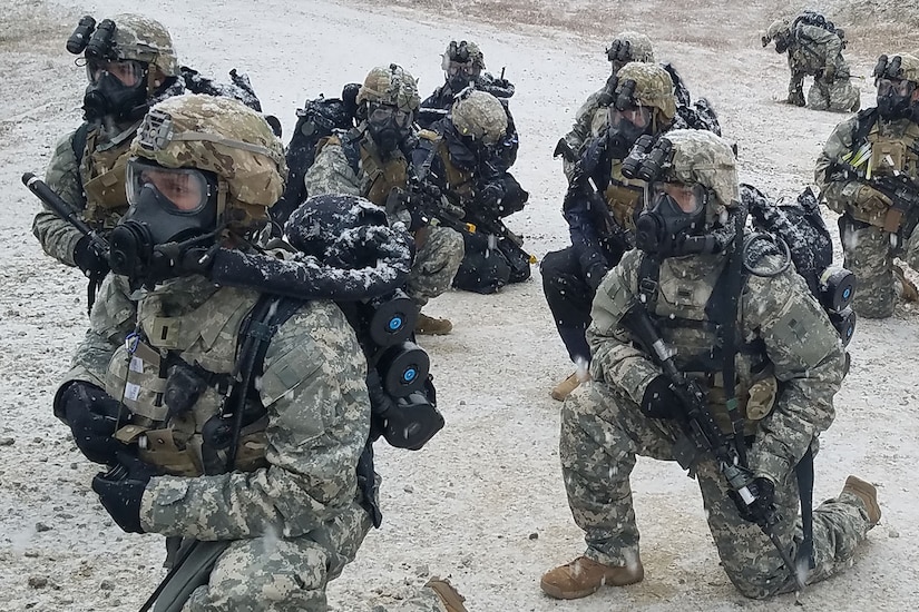 Soldiers wear the M53A1 respirator with the ST-54 Self Contained Breathing Apparatus (SCBA) and Combination System Powered Air Purifying Respirator (CS-PAPR).