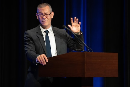Colin Kahl, undersecretary of defense for policy, speaks at a policy town hall meeting to lay out his priorities in support of the Secretary of Defense’s priorities, May 26, 2021.