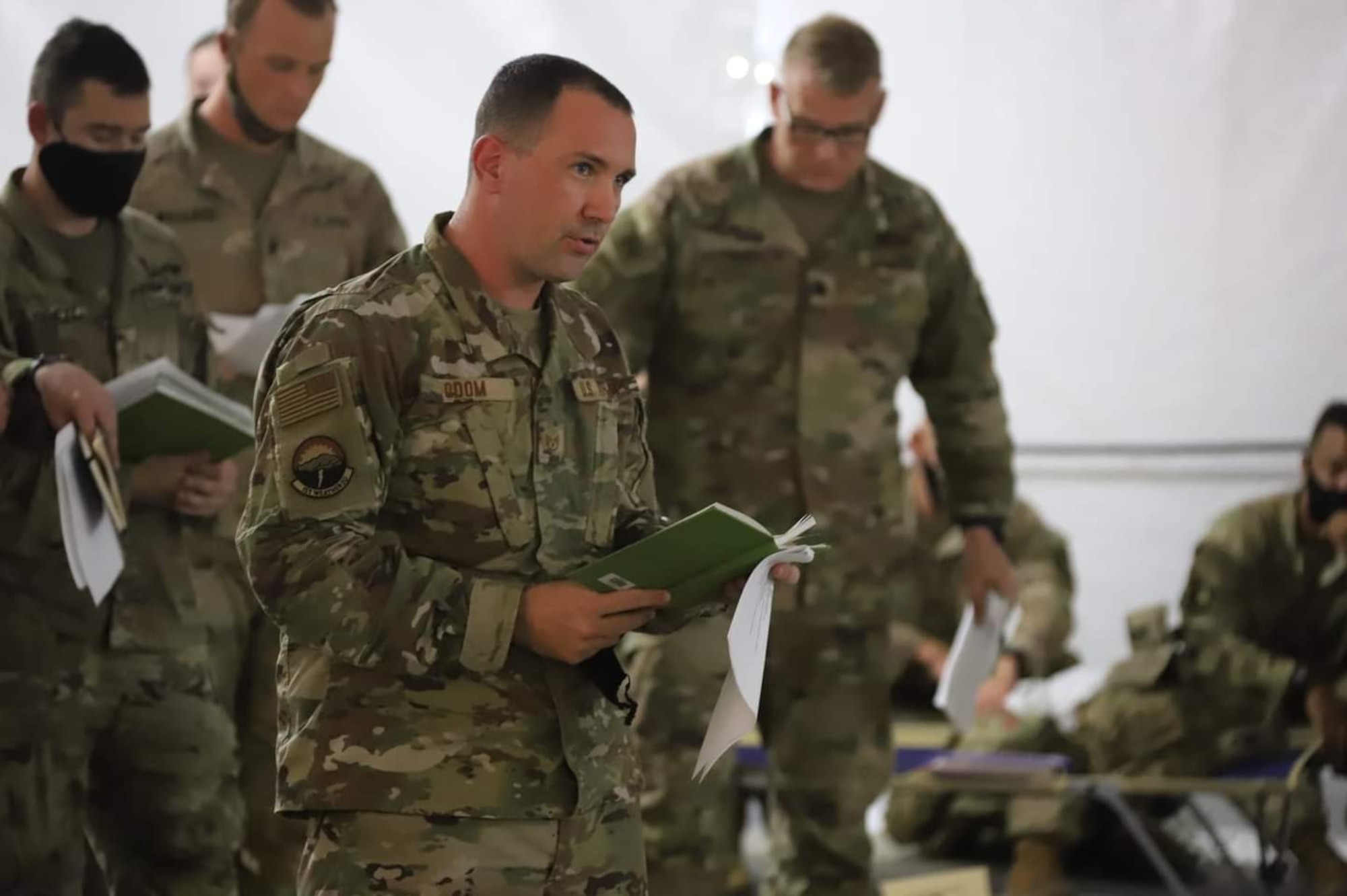 Staff Sgt. Jeffrey Odom, Detachment 2, 1st Combat Weather Squadron, delivers an environmental intelligence brief during a 30-day Joint Readiness Training Center rotation at Fort Polk, Louisiana. (Courtesy photo)